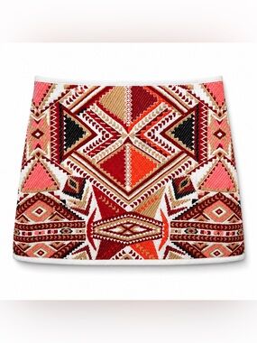 TOPSHOP PETITE embroidered mini skirt boho aztec A line size 10